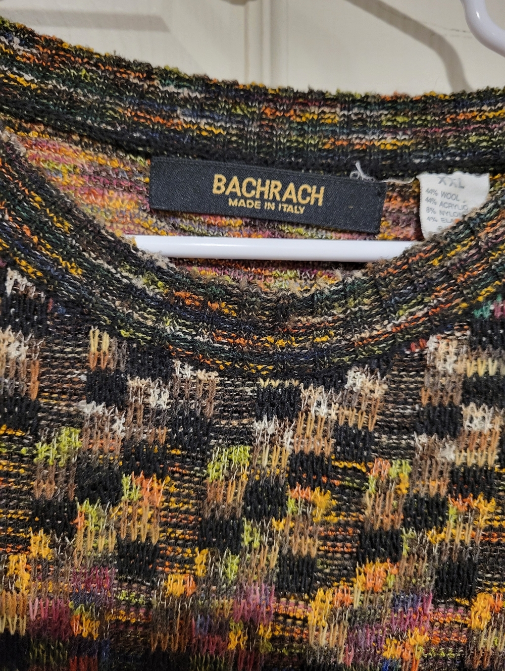 Vtg Bachrach 3D Knit Sweater XXL - Multicolor Geometric "Coogi Style" Blend